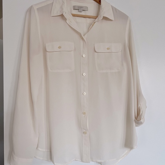 Creamy-white Loft button-down blouse - Picture 1 of 5